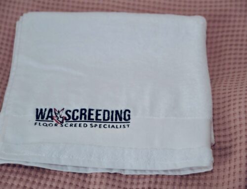 EMBROIDERED COMPANY TOWELS WA SCREEDING LONDON